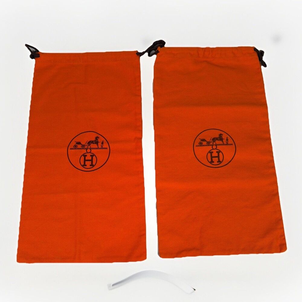 Authentic HERMES Vintage Orange Pair of 2 Shoe Dust Bags Drawstring 7.5" x 14.5"